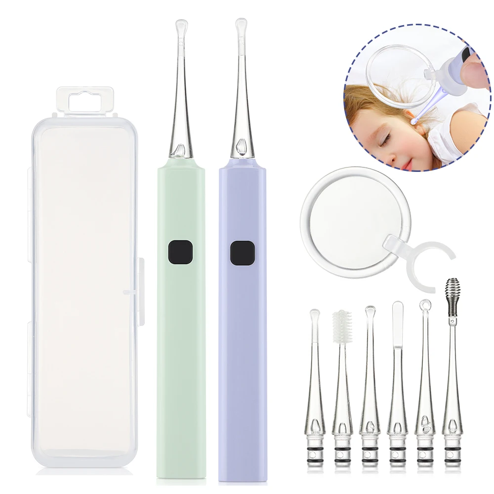 Luminous Ear Spoon Set Ear Wax Removal Cleaning Tweezers LED Light Earpick Clip Children Adults Ear Care Tools Kit USB Charging