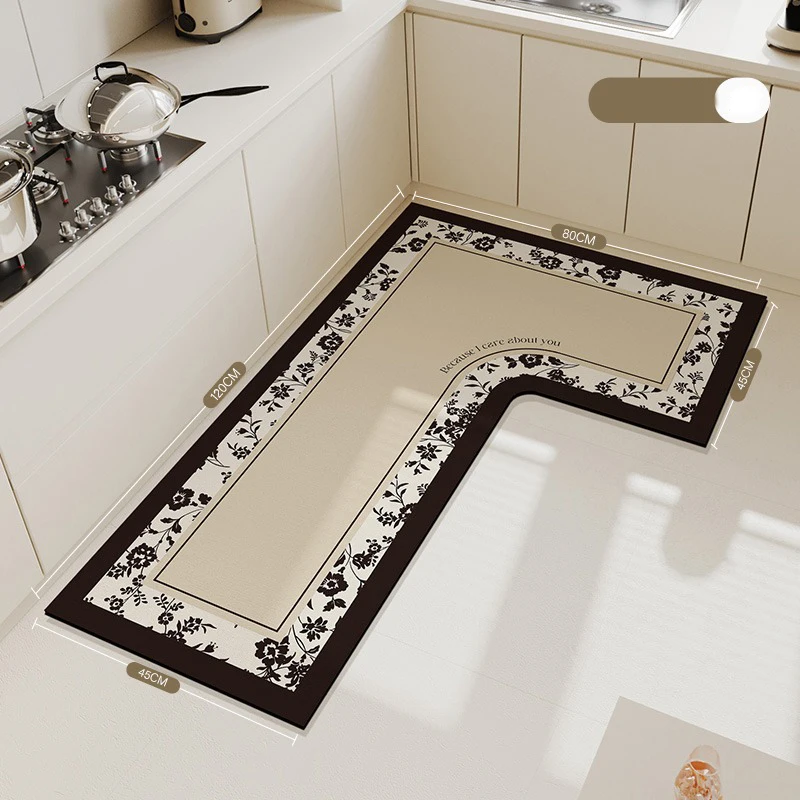 Kitchen Carpet L-shaped Diatom Mud Water-absorbing Non-slip Floor Mat Oil French Home Decoration Rug Wipeable Alfombra De Cocina