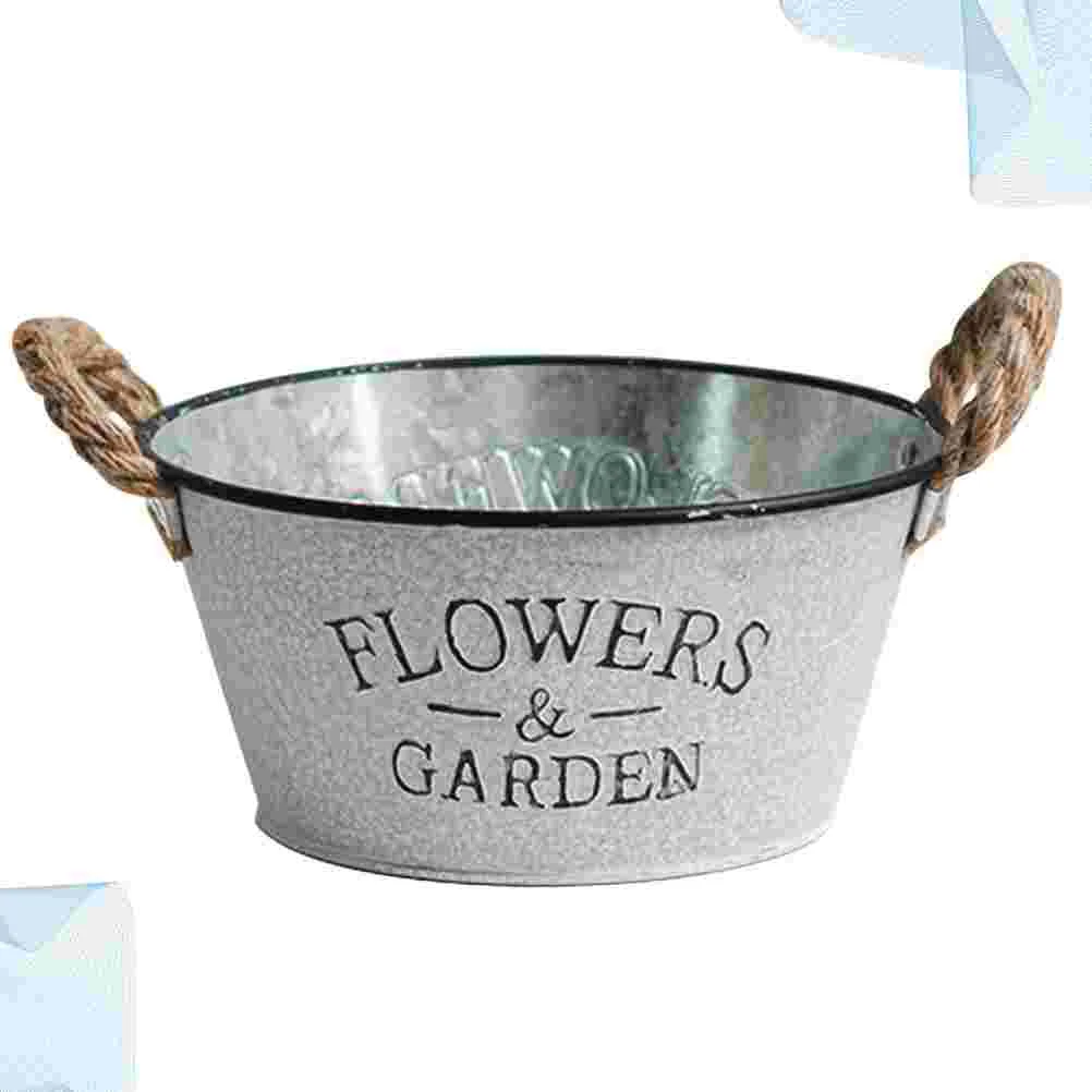 

Vintage Flower Vase Gardening Bucket Metal Home Pot Plant Style Silver Iron