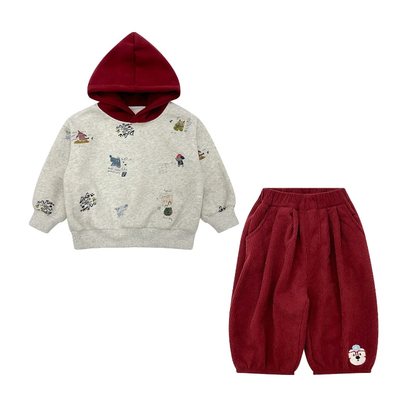 طقم مكون من قطعتين بقلنسوة وسراويل فانوس للأطفال من القطيفة لمهرجان الشتاء لعام 2025 #4