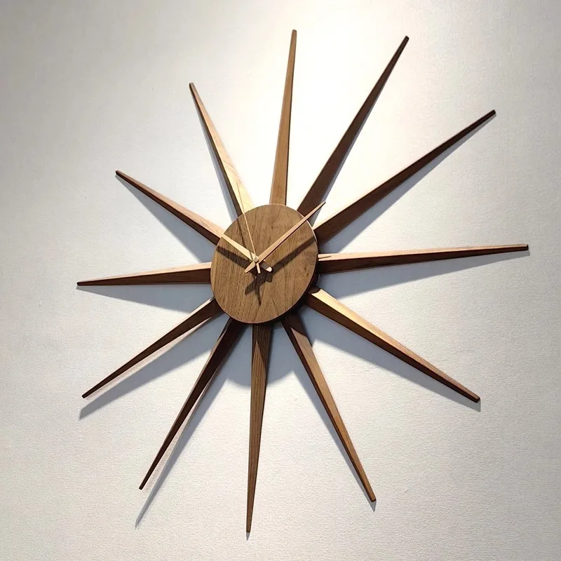 Sun Wall Clock Modern Wood Wall Watch Interior Silent Elegant Decorative Clocks Minimalist Luxury Aesthetic Living Room Watches