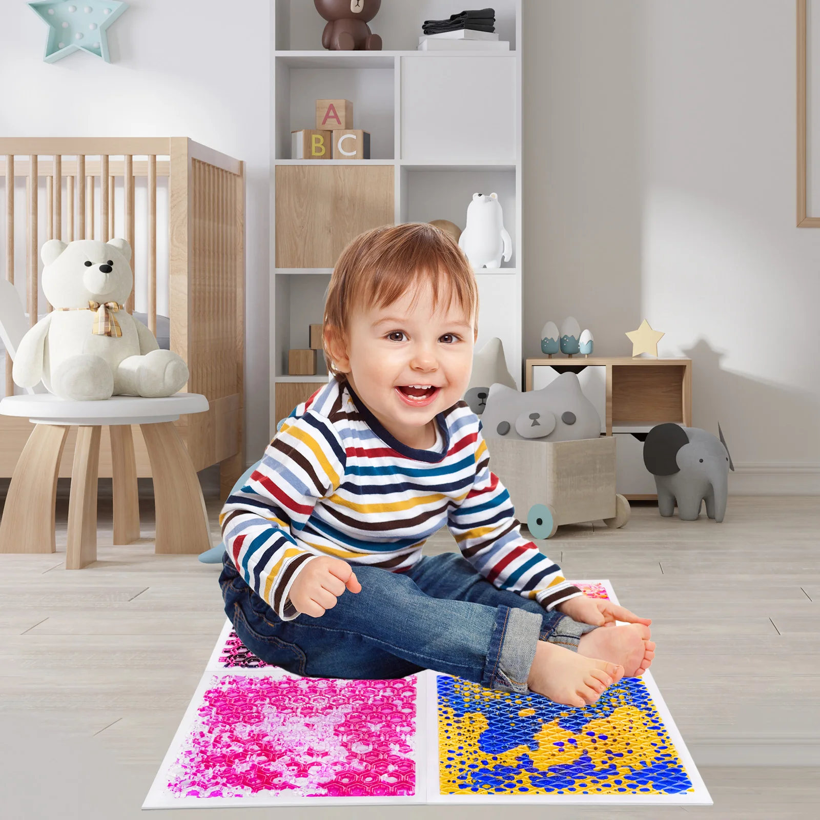 

4PC High-Quality Sensory Liquids Floor Tile Set - Sensory Experience with Durable Tiles for Safety And Fun