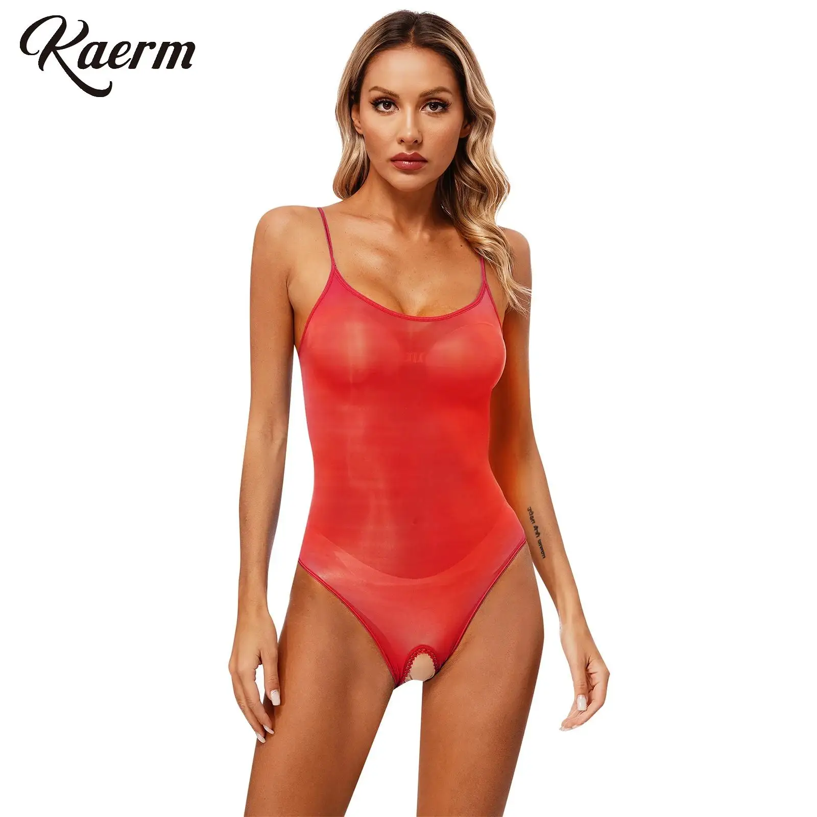 

Women Sexy See Through Open Crotch Tights Jumpsuits Lingerie Glossy Sling Bodysuit Stretchy High Cut Bodycon One Piece Swimsuit