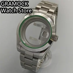 GRAMOCK 36mm/40mm Polished Case Green Edge sapphire glass fit NH35 NH36 ETA2824 2836 Miyota8205 8215 Mingzhu DG2813 3804 PT5000