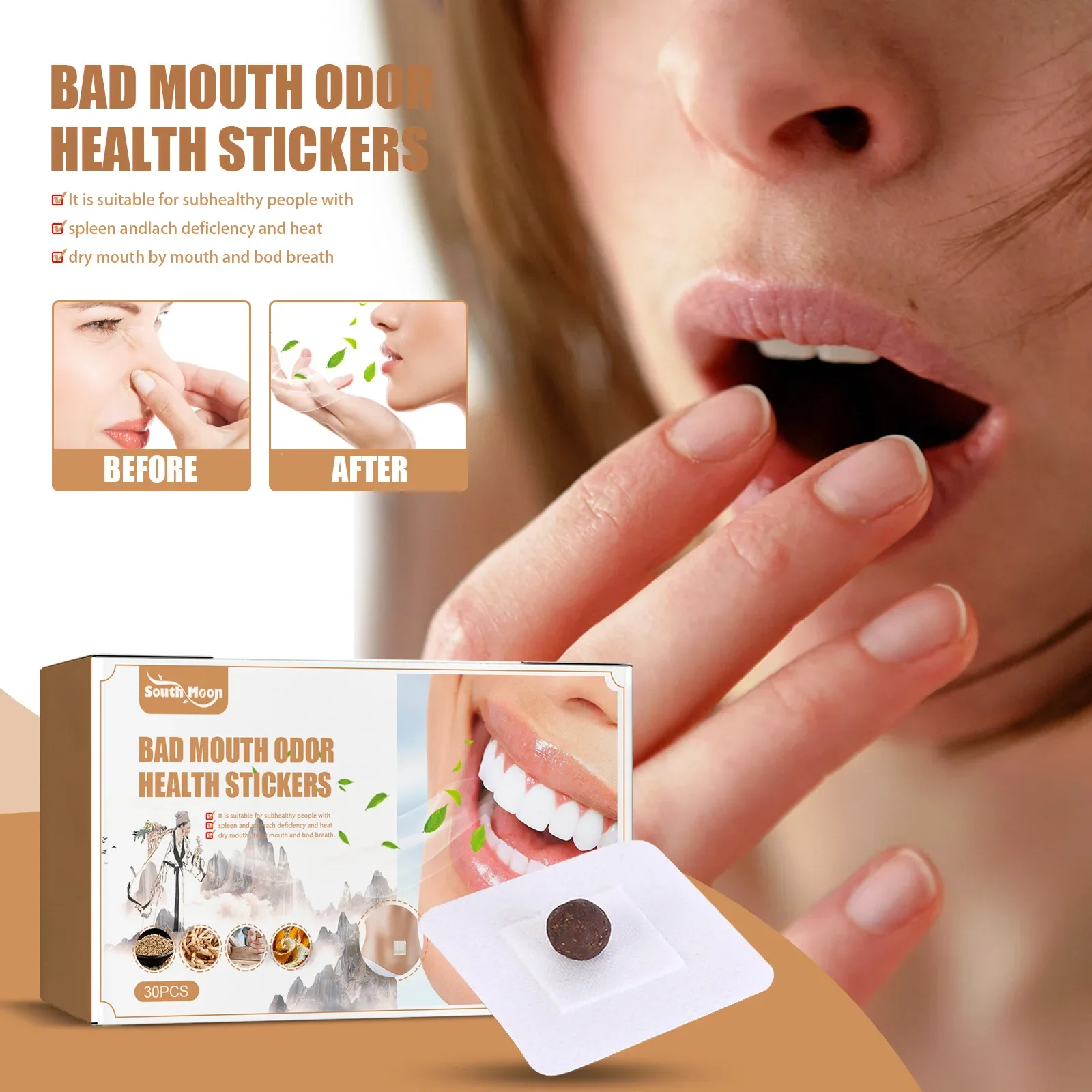 

South Moon Fresh Breath Patch Mouth Freshener Oral Refreshing Cleaning Navel Patch Remove Bad Breath Anti Odor Oral Care Product