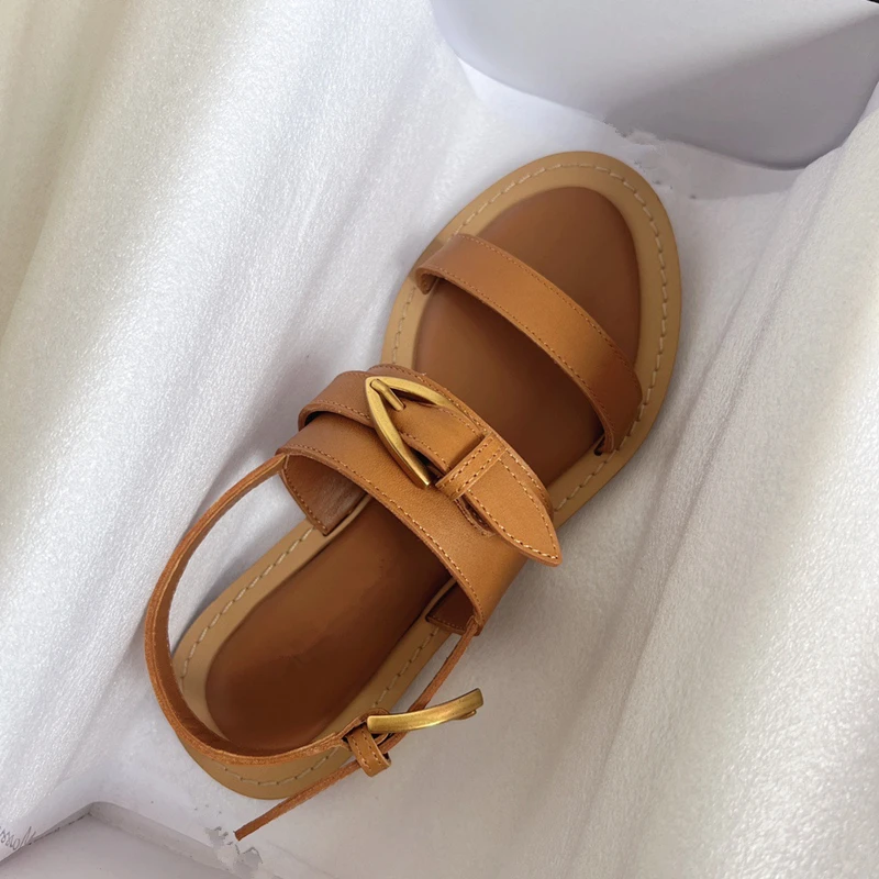 2024 Summer Sandals Women Shoes New Fashion Ladies Cowhide Sandal Retro Handmade Genuine Leather Flats Sandalias Femininas