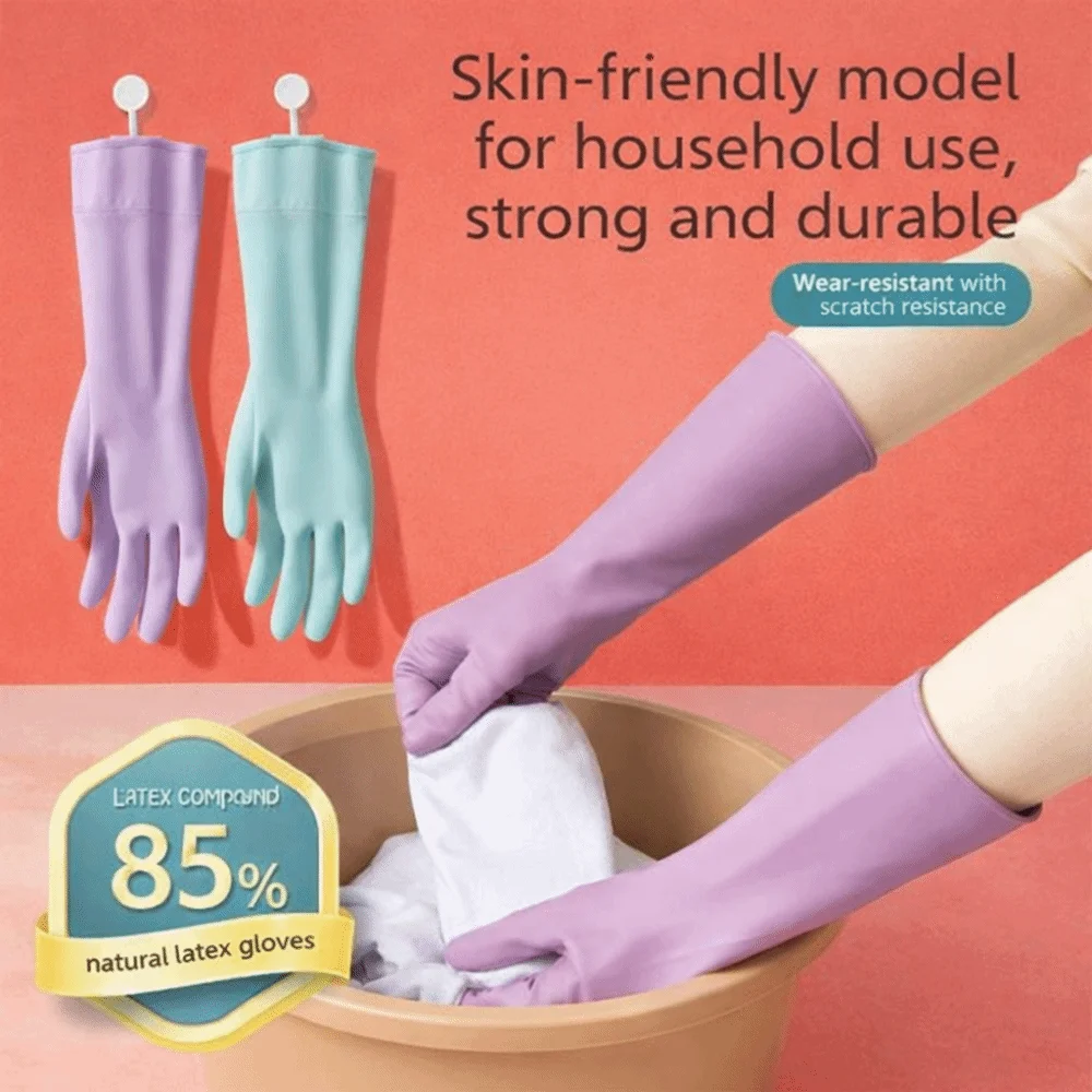 Latex Dish Washing Gloves with Cotton Liner Reusable Rubber Glove Non-slip Grip Waterproof Gloves For Kitchen Bathroom Cleaning