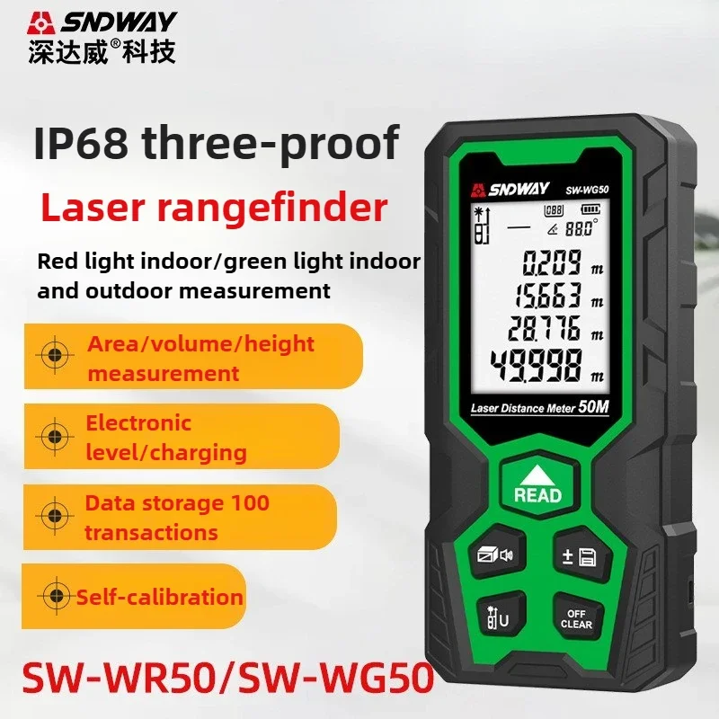 

2026 Hot Sell SNDWAY Green Laser Rangefinder SW-WG100 Indoor and Outdoor Measuring Room Laser Range Dustproof and Waterproof