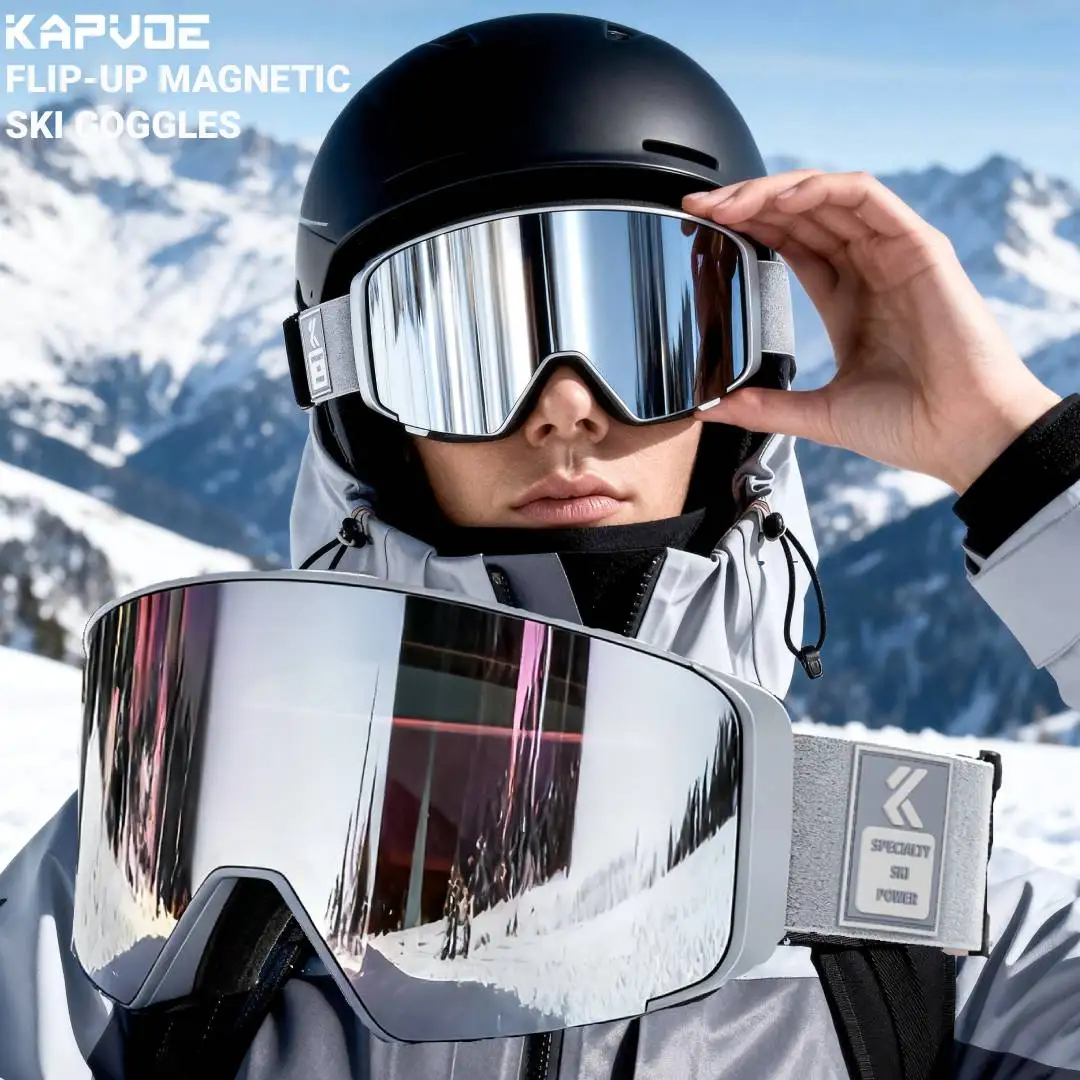 نظارات تزلج Kapvoe ملونة فوتوكروميك مضادة للضباب عدسة مغناطيسية قابلة للطي OTG UV400 خوذة حماية متوافقة مع نظارات الثلوج الشتوية #1