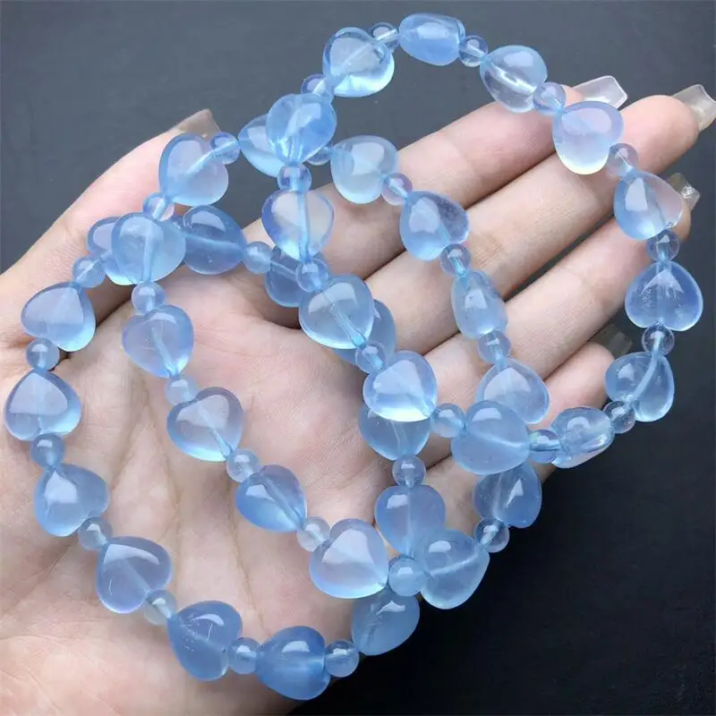 Natural Aquamarine Heart Bracelet Women Reiki Healing Fengshui Stone Lucky Bangles Women Hoilday Gift 1PCS