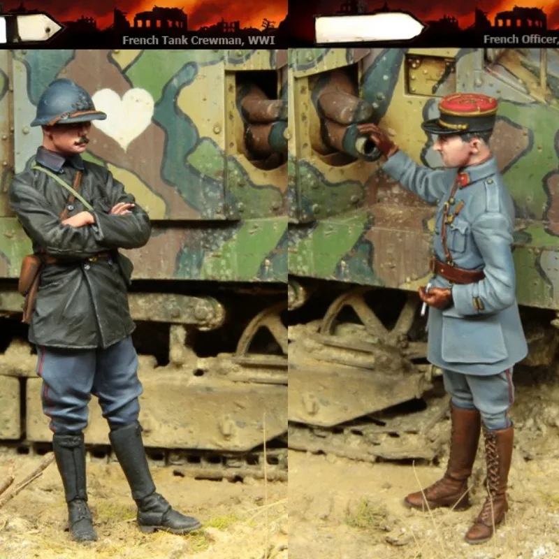 1/35 scale wwI French Tank Officer and Crew Historical  Miniature 2 Person Diorama Sculpture Unassembled Unpainted Free Shipping