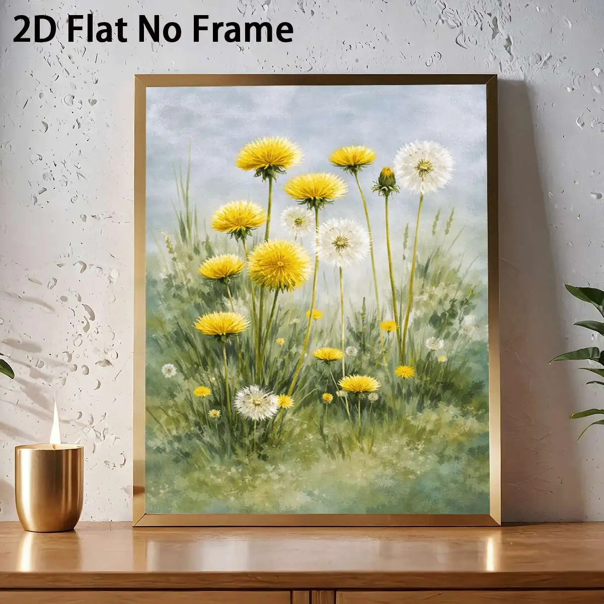(No frame)2D Flat, 2D Flat, 1pc 2D Flat Dandelion Flower Artwork | Watercolor Style Canvas, Unframed, Suitable for Living Roo