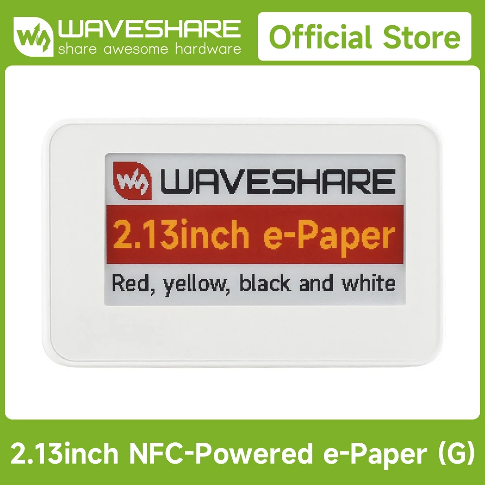 Waveshare 2.13in NFC-Powered e-Paper (G), Red/Yellow/Black/White 4-color Displaying, No Battery, Wireless Powering&Data Transfer