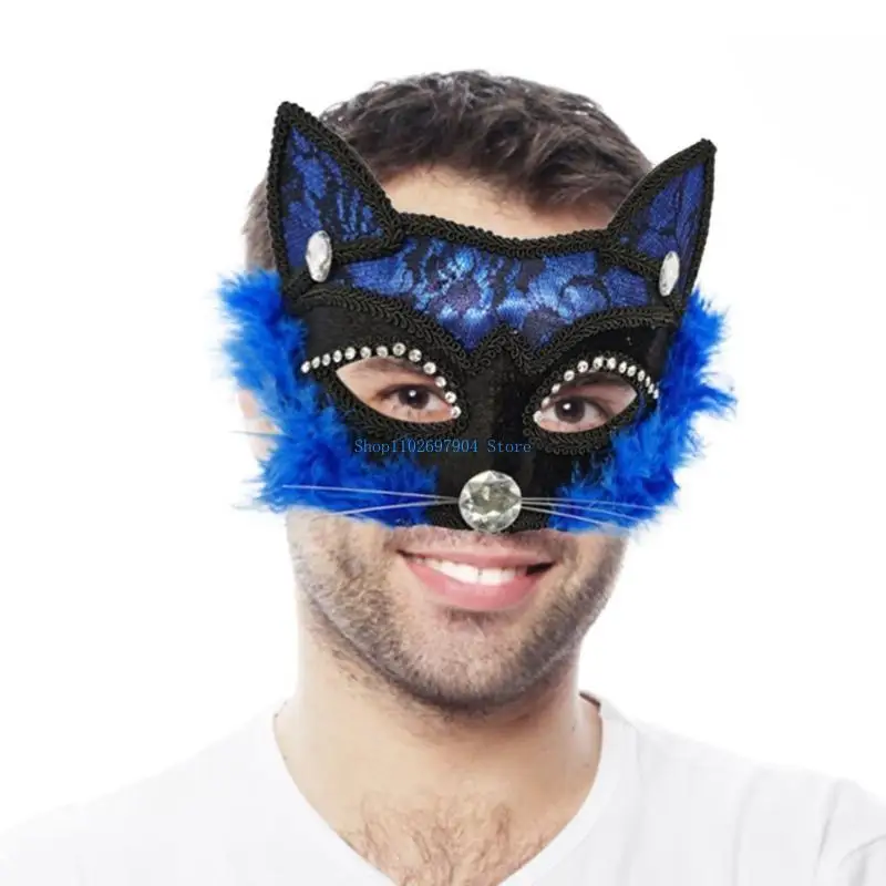 N7YF – masque en dentelle chat, masque mascarade en dentelle Sexy pour Halloween, masque renard pour soirée fête