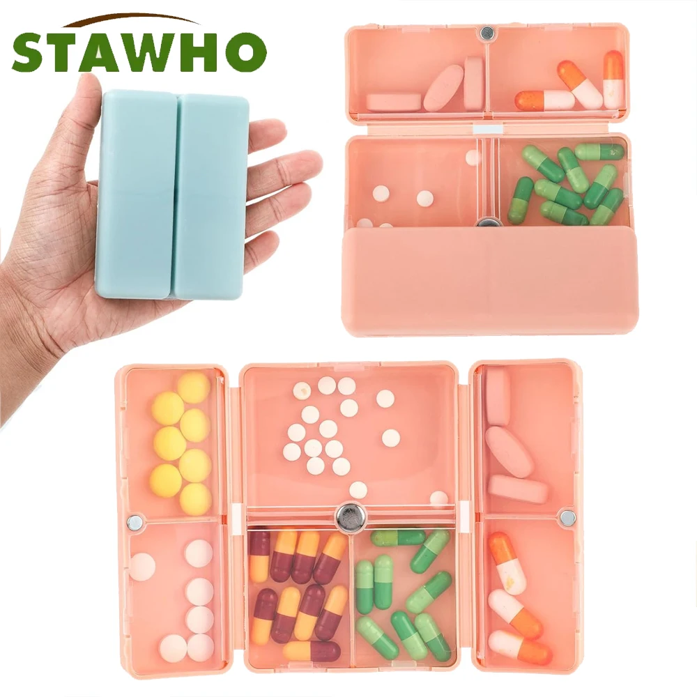 Magnetic Foldable Weekly Pill Organizer,7 Compartments Portable Travel pill Case,Small pill Box for Purse Pocket to Hold Vitamin