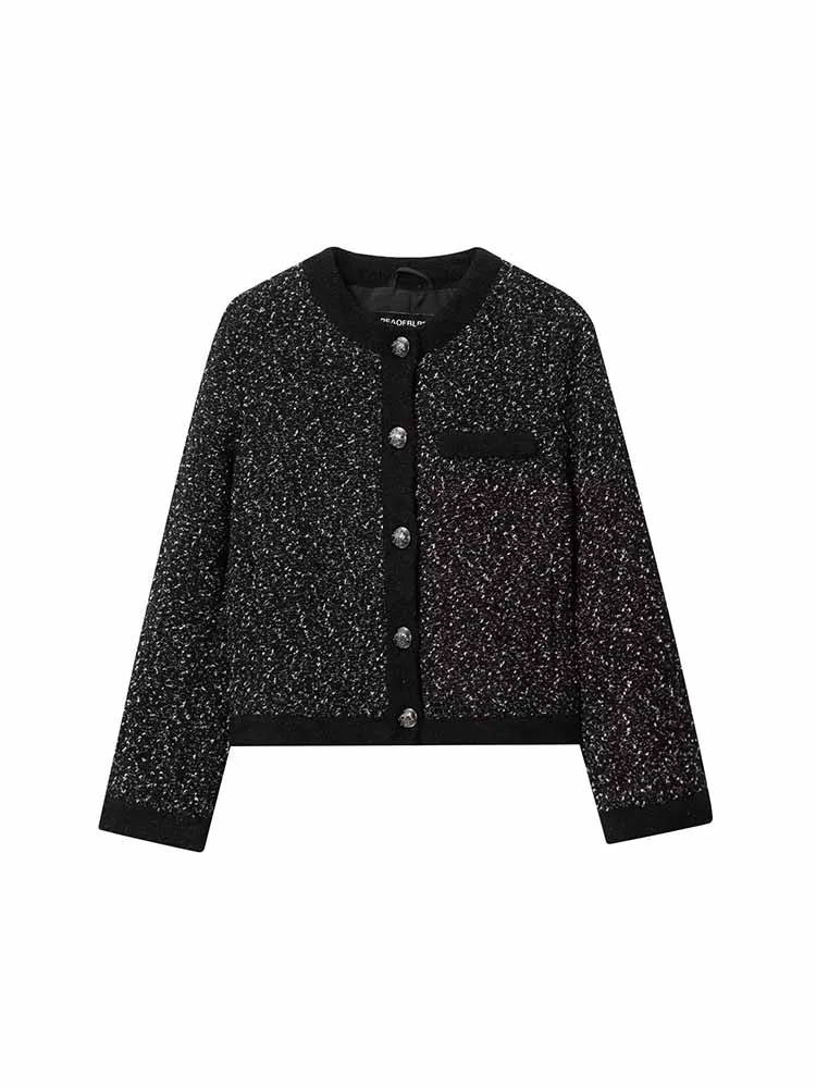 

European and American style autumn new fashion trend women's temperament simple casual single-breasted textured jacket
