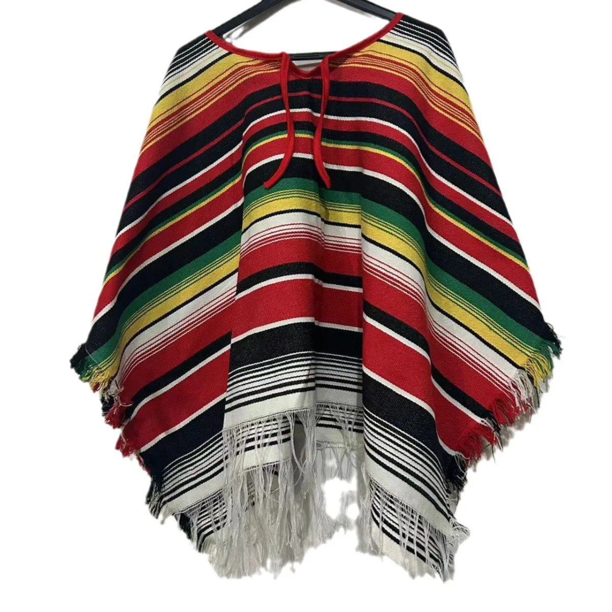 Mexicano para ninos Capa a Rayas Coloridas con Flecos Poncho Disfraz de Halloween para ninos Fiesta Mexicana Carnaval Cosplay
