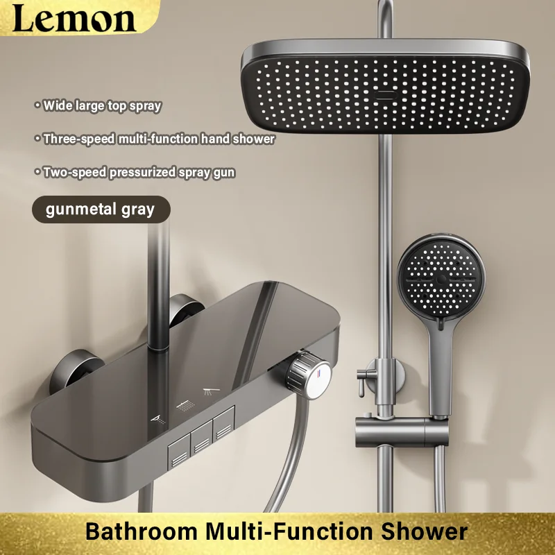 

CHOOXIWU-New Design Gun Grey Bathroom Shower System Set Piano Keys Brass Shower Faucet Bath Hot and Cold Mixer Shower Tap Set