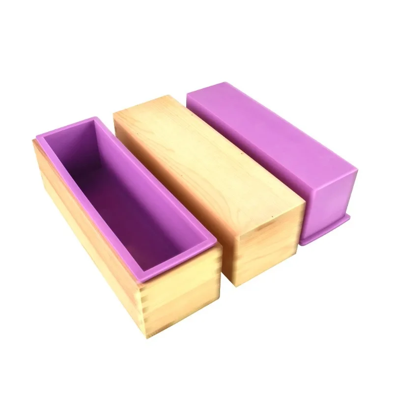 Flexible Silicone Soap Mold Rectangular Loaf Design with Wood Box for Soap Making