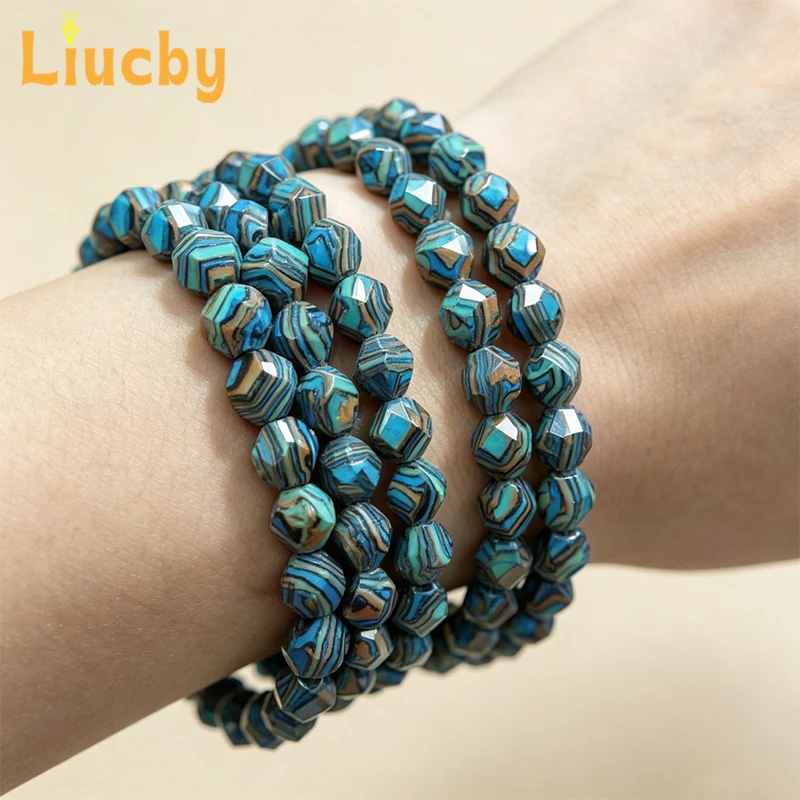 Blaue, gelbe, schwarze, facettierte runde Malachit-Edelsteinperlen, lose Perlen für die Schmuckherstellung, DIY-Armband-, Halsketten- und Ohrringzubehör. – Detail 6