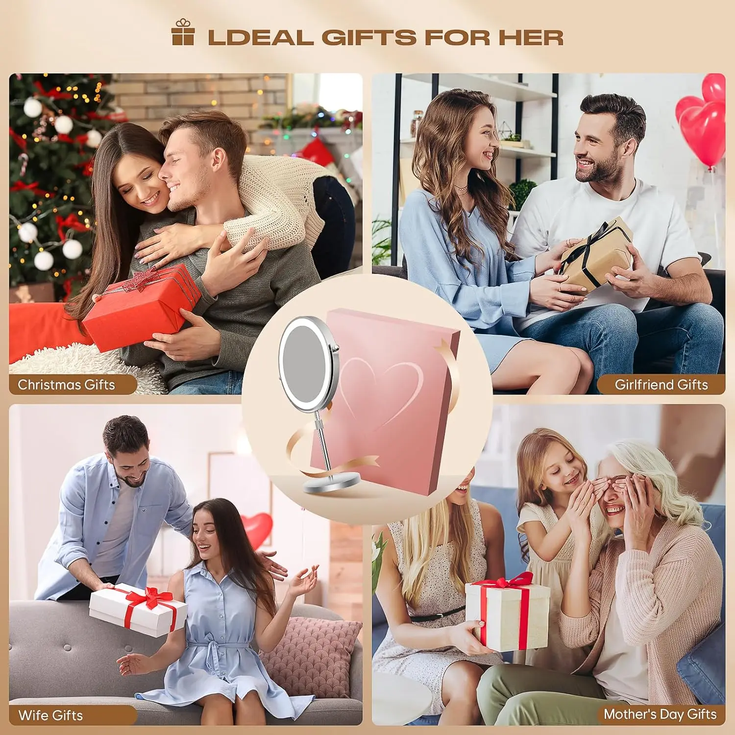 1x/20x360 ° 밝기와 확대 기능이 조절 가능한 회전식 화장 거울, 5000mAh 충전식 양면 거울