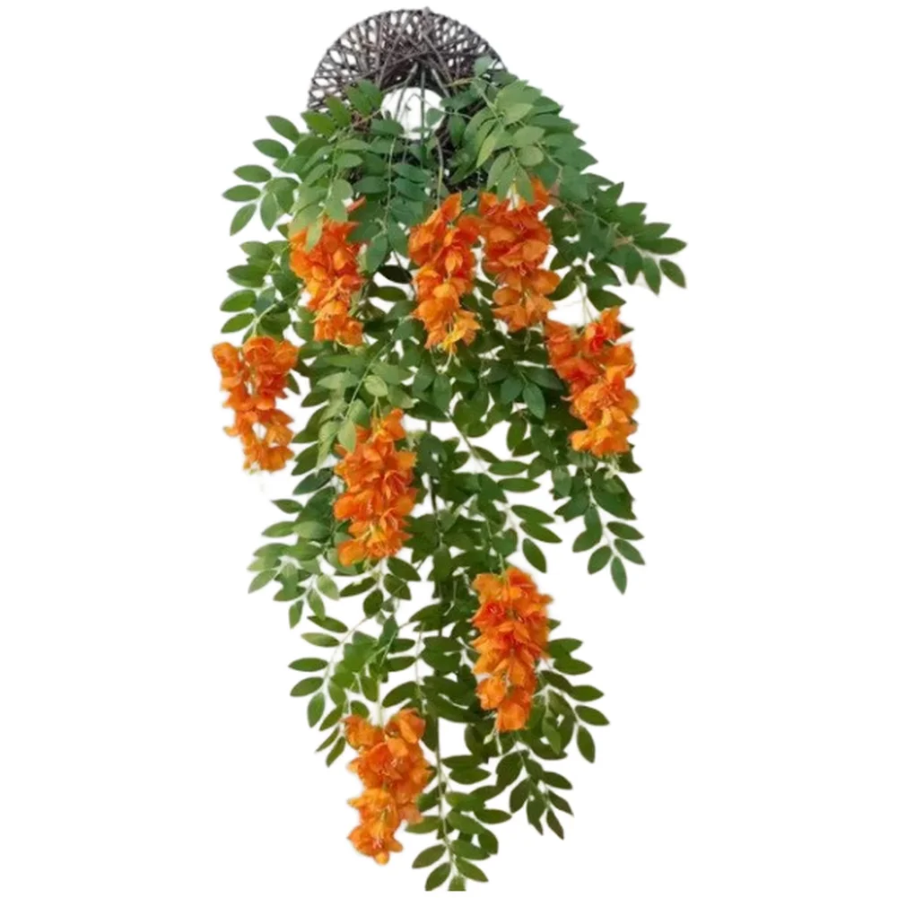 3 Branch 8 Head Hanging Lantern Flower Silk Flocking Floral Basket Wall Decor Outdoor Shepherd Hook -Heavy Duty Metal Garden