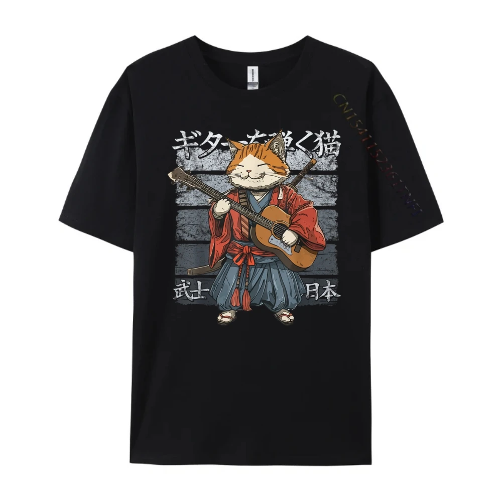 

Japanese Bushi Cat Playing The Guitar Graphic T Shirt Adult Men's T-Shirts Luxury Clothing Breathable Tees