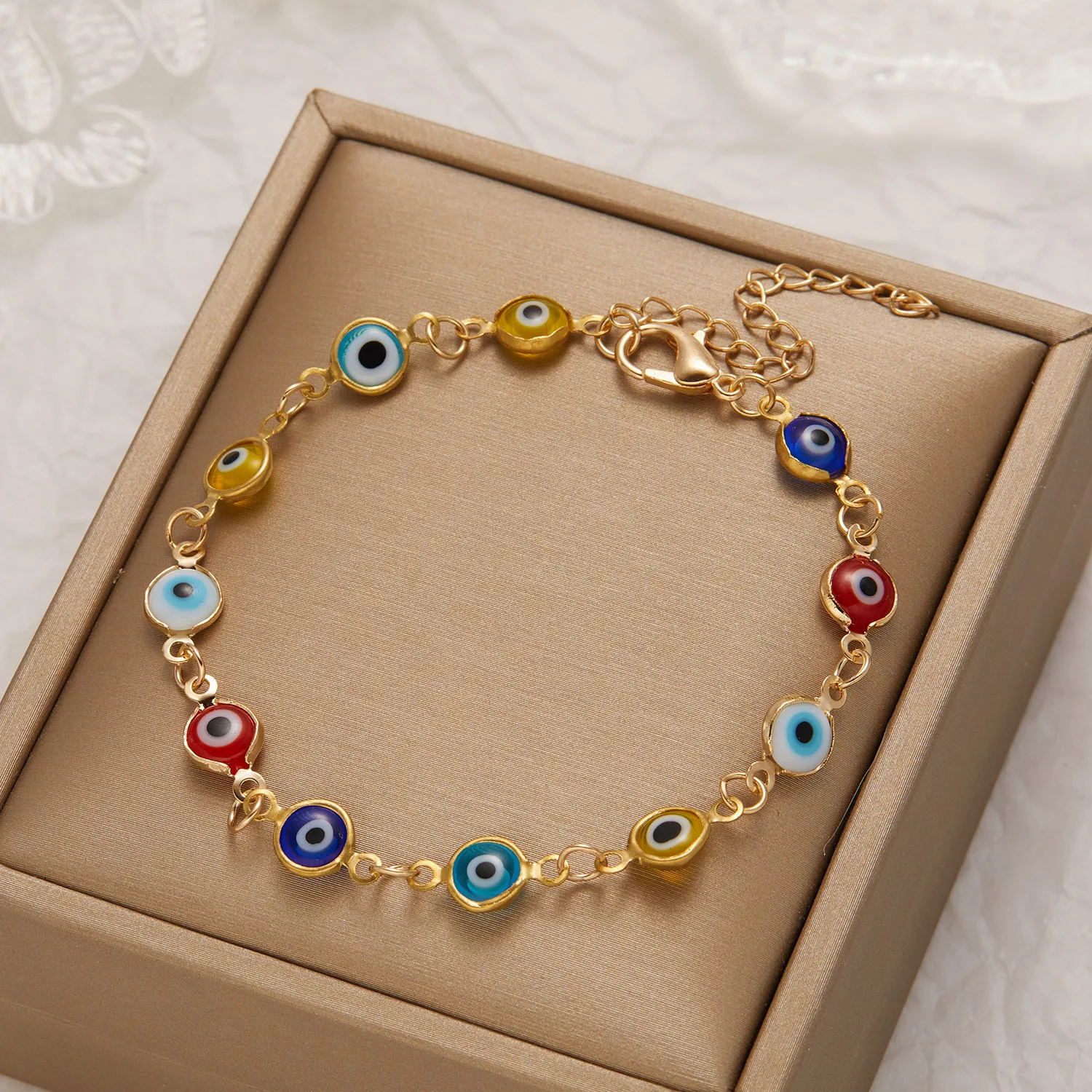 

Turkey Evil Eye Bracelet for Women Men Trendy Colorful Red Blue Enamel Beads Adjustable Metal Chain Bangles Good Luck Jewelry