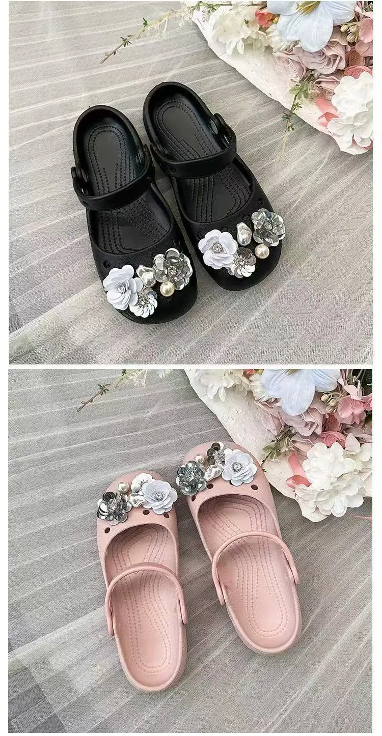 2026 Neue Sommer-Pantoffeln für Damen, Luxuriöse Perlen-Metall-Blumen-Designer-Ballettschuhe, Damensandalen für drinnen und draußen – Detail 19