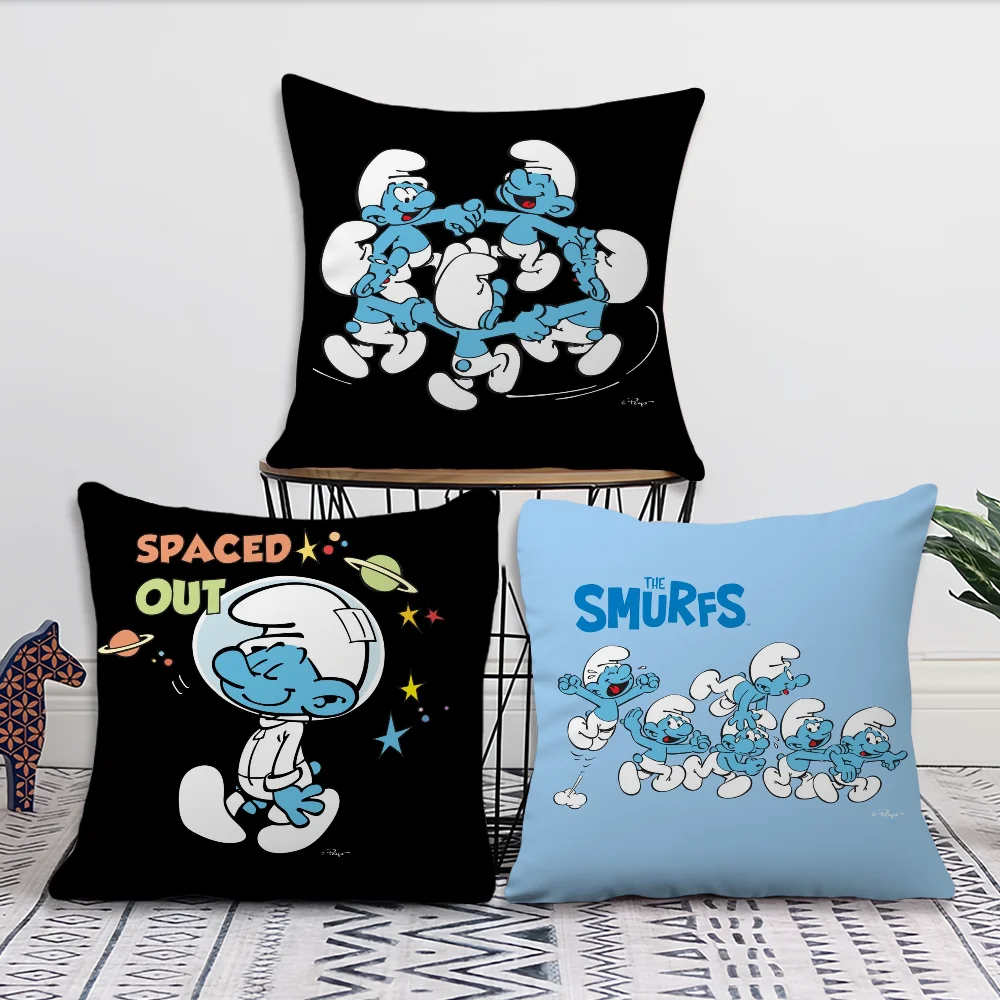 The S-Smurfs Cartoon Pillow Case Sofa Living Room Bedroom Headboard Backrest Cushion Square Cushion Nap Time