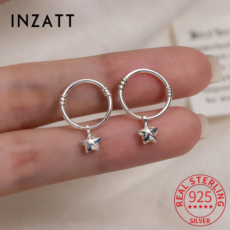 

INZATT Real 925 Sterling Silver Star Heart Peanuts Dolphins Bead Hoop Earrings for Women Cute Fine Jewelry Geometric Accessories