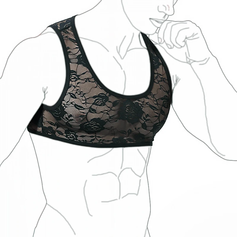 Lace Sleeveless Round Neck Shiny Undershirt Sexy Transparent Mini Tank Top Singlet Heren Lingeries Pour Hommes Underwear Mens