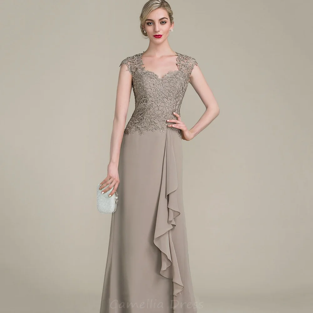 

Customized Mother Dresses for Bride Cap Sleeves Formal Dress Lace Mermaid Wedding Party Gown Chiffon vestido invitada boda