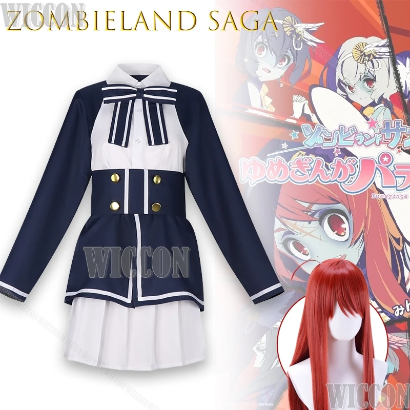 زومبي لاند ساغا هانا ساكورا زومبي أيدول زي الهالوين التأثيري أنيمي الزي شعر مستعار لوليتا فستان زي مدرسي لعب الأدوار كرنفال #1