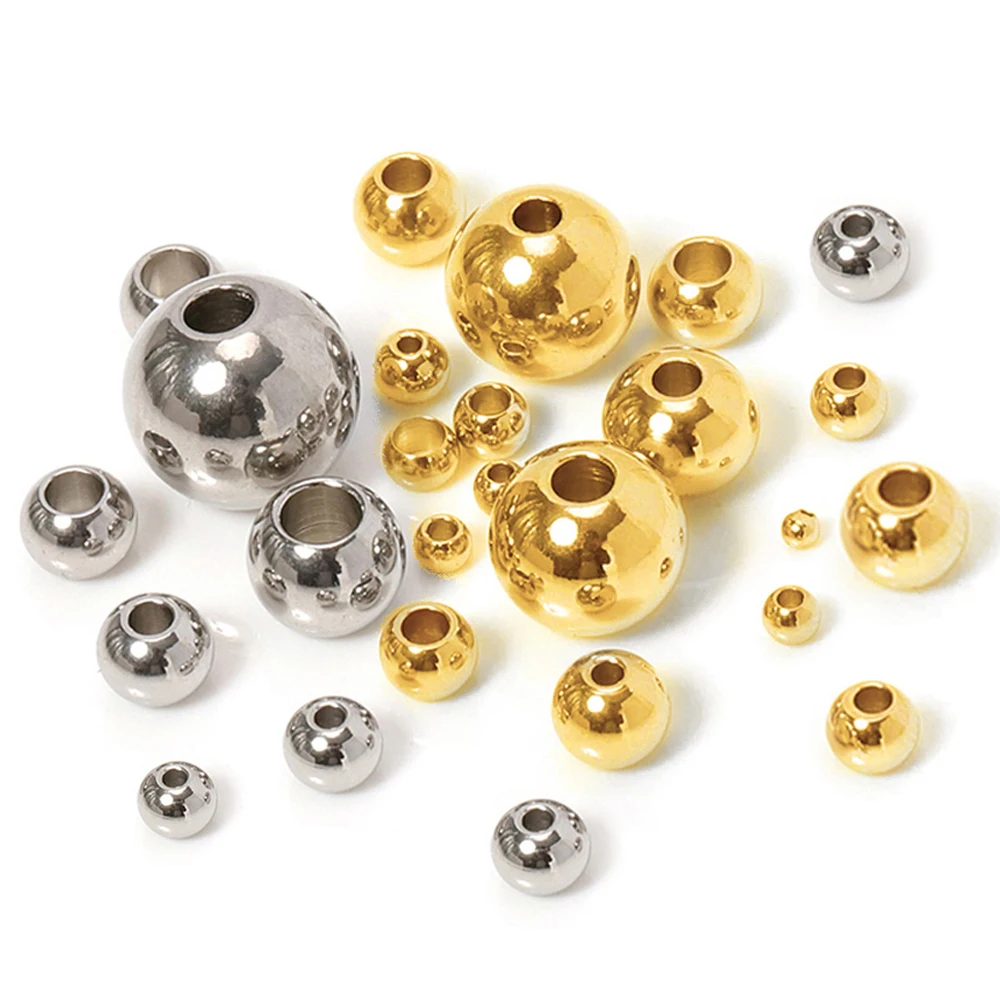 No Fade 100pcs Gold Color Round Beads Stainless Steel Spacer Beads &Beads Separators for Bracelets Necklace Jewelry Making DIY
