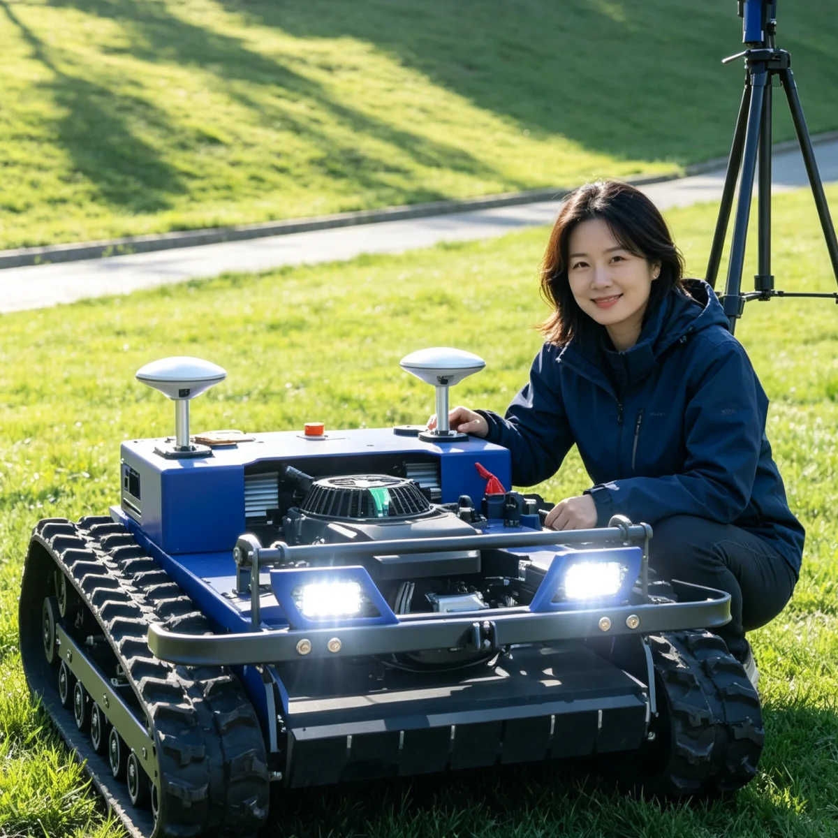 Customized Petrol Lawn Mower Robot Remote Control Flail Mower All Terrain Crawler Robotic Lawn Mower For Hilly Orchard Grass Cut