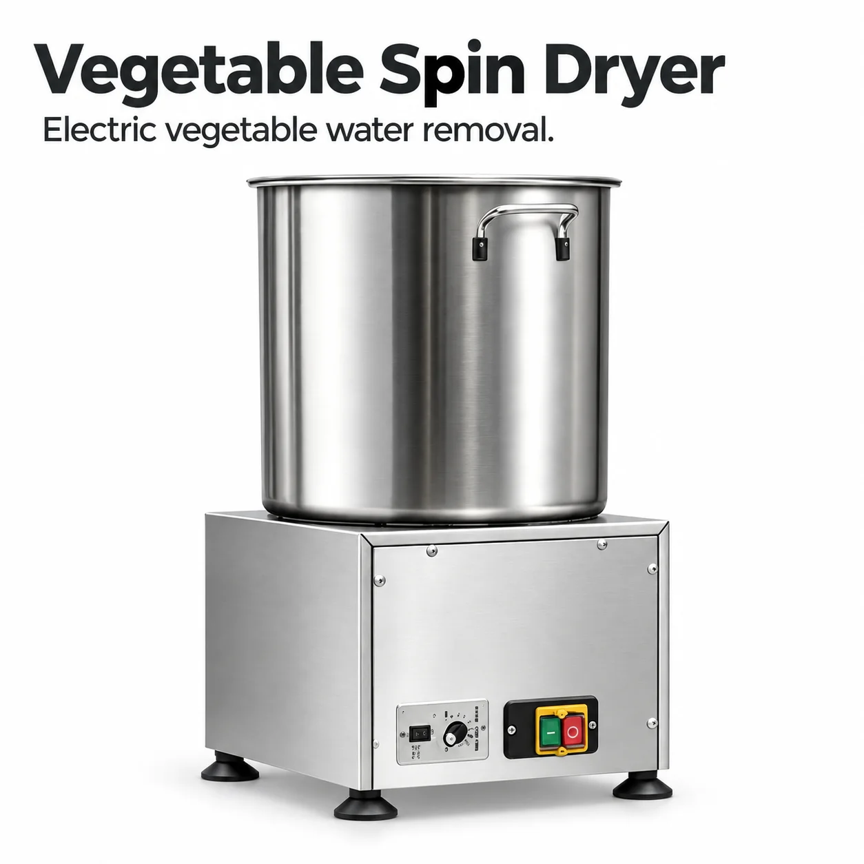 Vegetable Spin Dryer with Electric Drive, Perforated Basket and Side Drain for Restaurant Kitchens, Centrifugal Water Removal