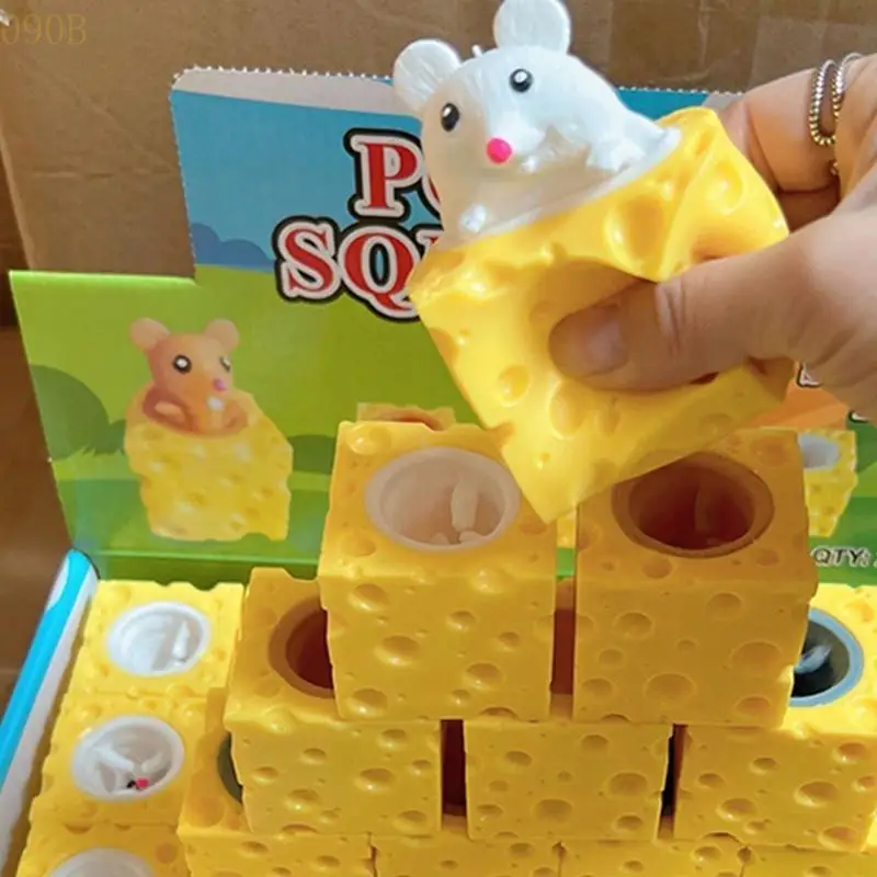 090B Cheese Texture Toy Portable Massage Ball Squeeze Soft Ball Squishy Fidget Toy Creative Decompression Cute Cheese Mouse Cup