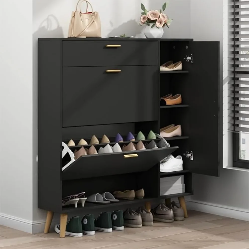 

Shoe Rack Cabinet - Free Standing Shoes Storage Organizer with 2 Flip Drawers