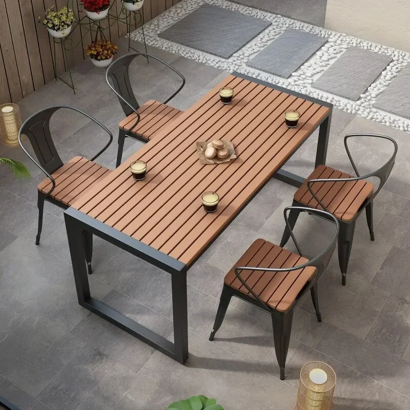 Outdoor dining table, courtyard balcony, outdoor table and chair combination table, leisure camping plastic wood outdoor table