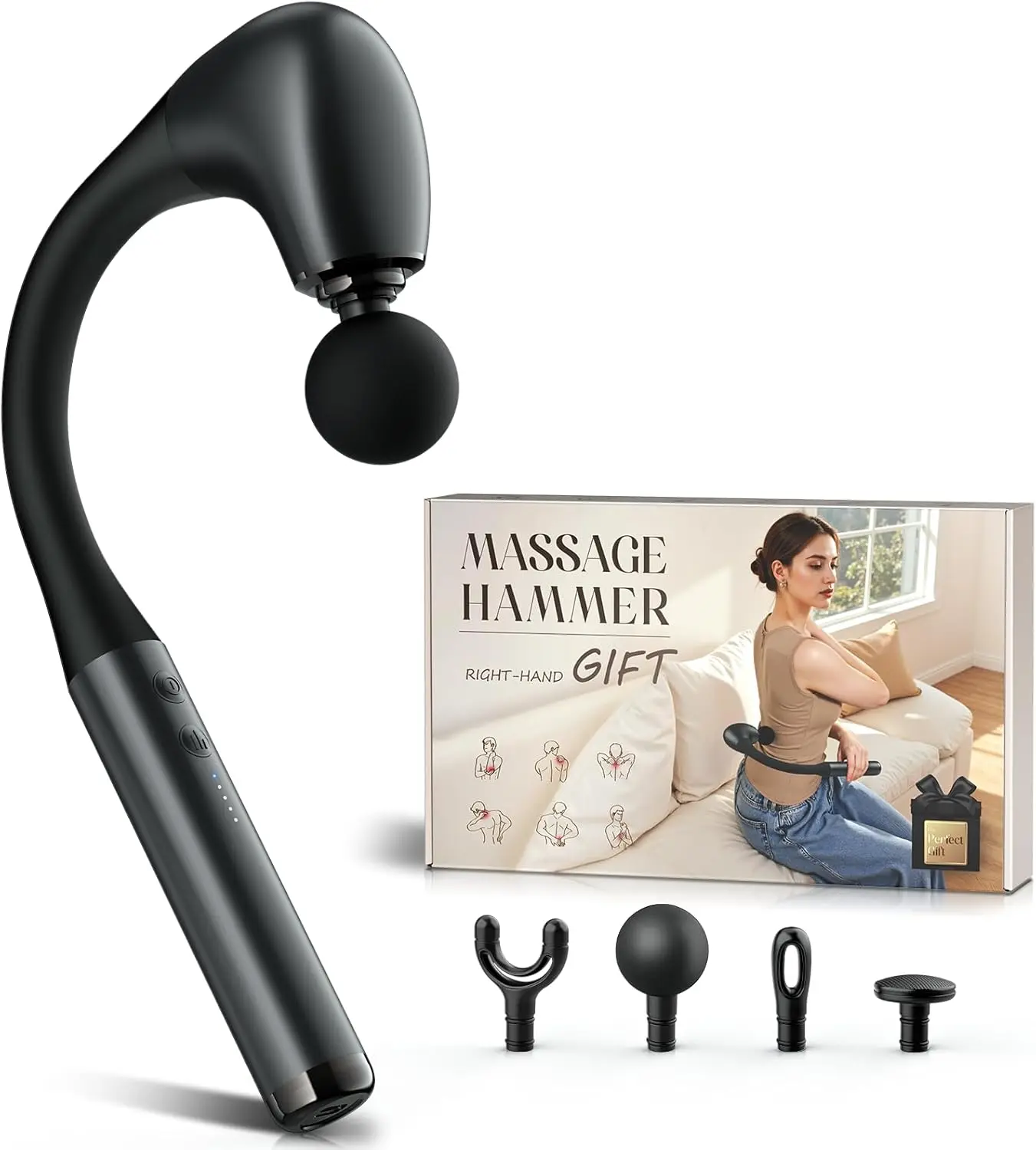 

Percussion Massage Gun with Extension Handle, Deep Tissue Back Massager for Pain Relief, Portable Muscle Massager for Neck Shoulder Waist Legs