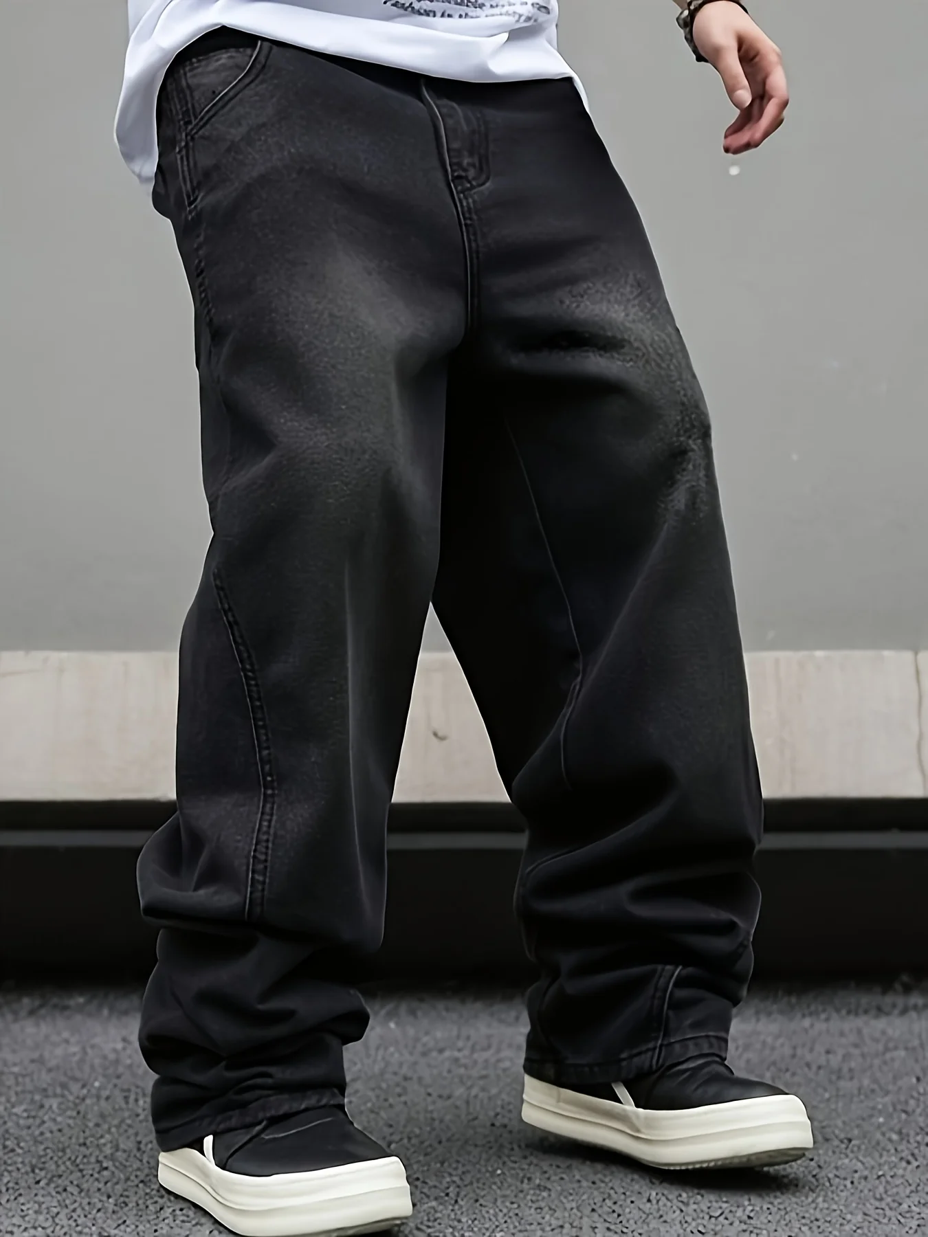 High street American Vibe pleated design micro flared jeans men's loose straight leg hanging wide leg pants men - Image 6