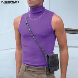 2024 canotte da uomo dolcevita senza maniche gilet Casual lavorati a maglia da uomo Streetwear Fitness tinta unita moda uomo abbigliamento INCERUN