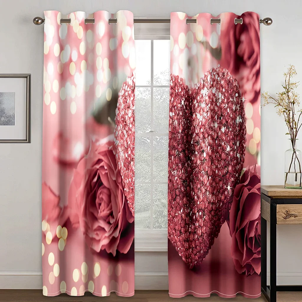 Flower Pink Love Valentine's Day Elegant Romantic Rose Thin Window Curtains for Living Room Bedroom Decor 2 Pieces Free Shipping