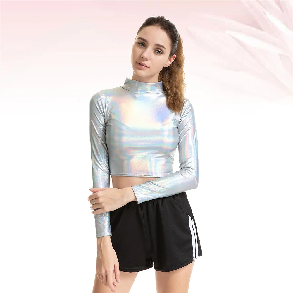 لامعة ملونة مثير بوستير براءات طويلة الأكمام أداء الملابس ملهى ليلي المرحلة تأثيري النساء Xl النساء بوستير #3