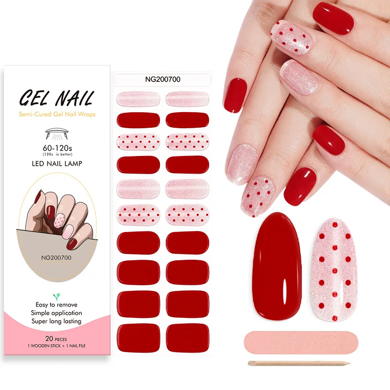 

Ladies' Favorite：Red Custom Full Nail Strips 3D 2 in 1 Soak off Fast Drying Eco-Friendly Gel Nail Polish Sticker Wraps