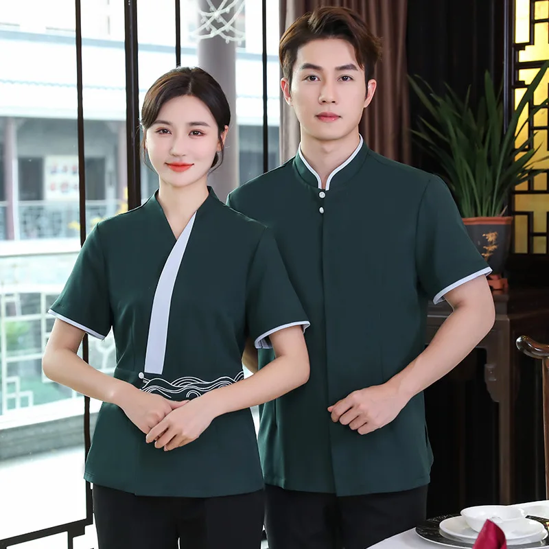 

Restaurant Waiter Workwear Women's Summer Clothes Half Sleeve Chinese Style Hotel Dining Restaurant Hot Pot Restaurant Short Sle