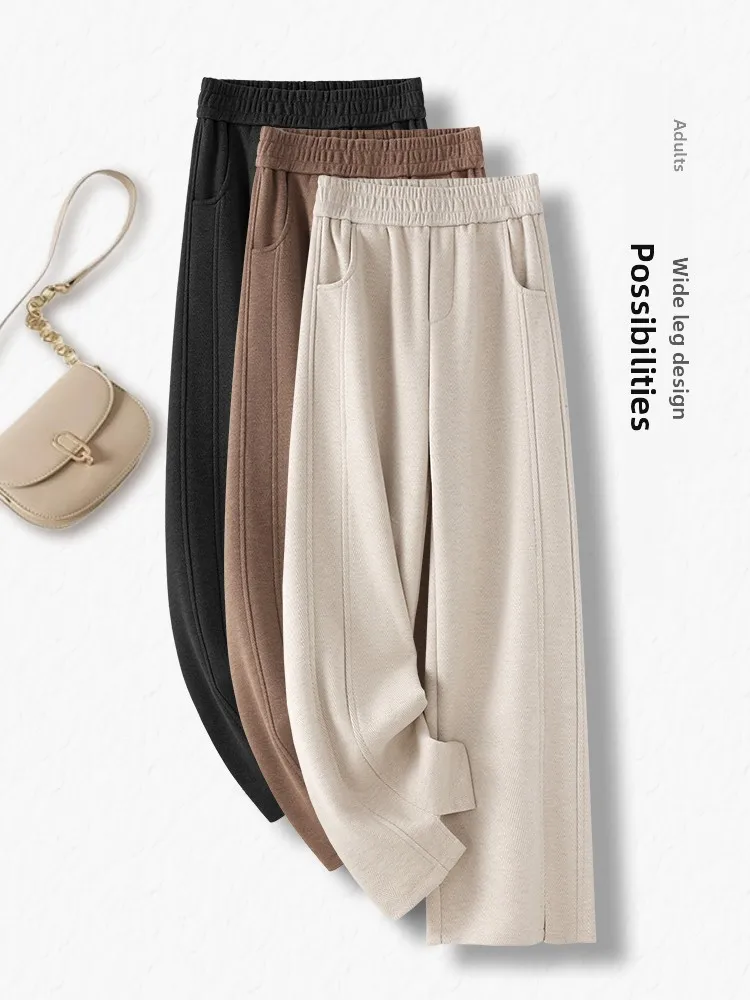 

Женские шерстяные брюки с высокой талией, прямые, на флисовой подкладке, осенне-зимние, утепленные, широкие, повседневные, удобные, модные