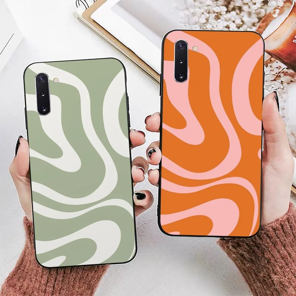 삼성 노트 8, 9, 10, 20 프로 플러스 라이트 M, 10, 11, 20, 30, 21, 31, 51 용 핫 리퀴드 스월 추상 패턴, 베이지 세이지 그린 폰 케이스