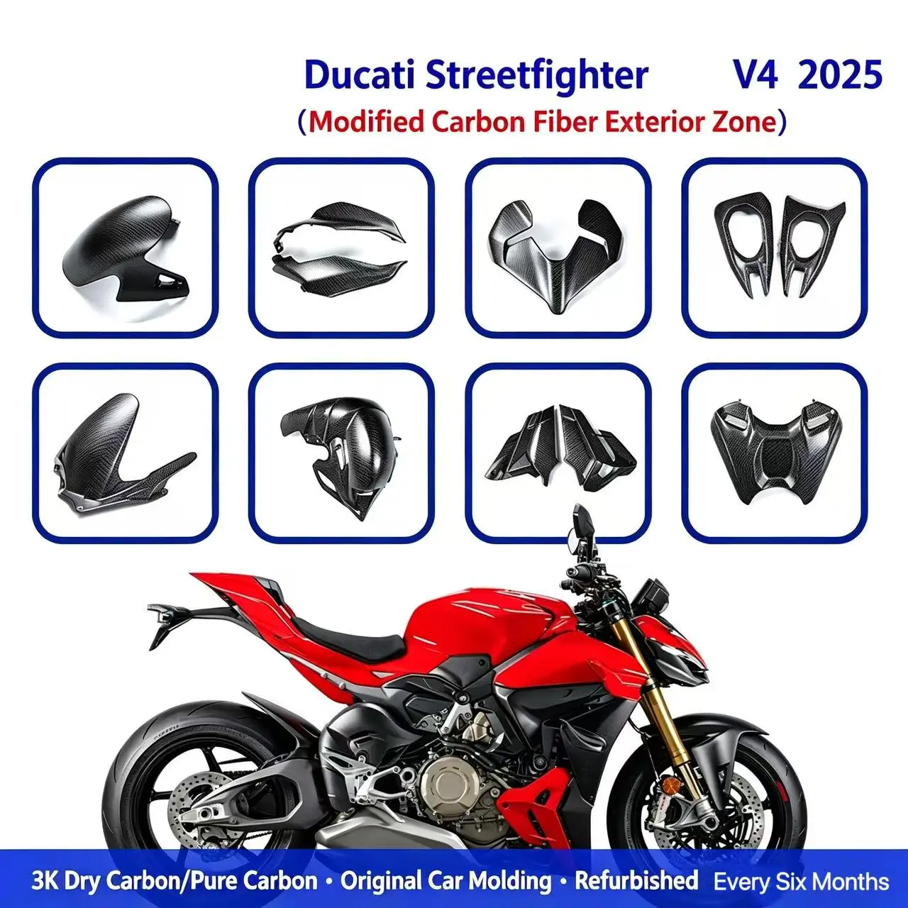 Suitable for Ducati Streetfighter V4 2025 motorcycle modified carbon fiber shell fender side panel fixed wing accessories